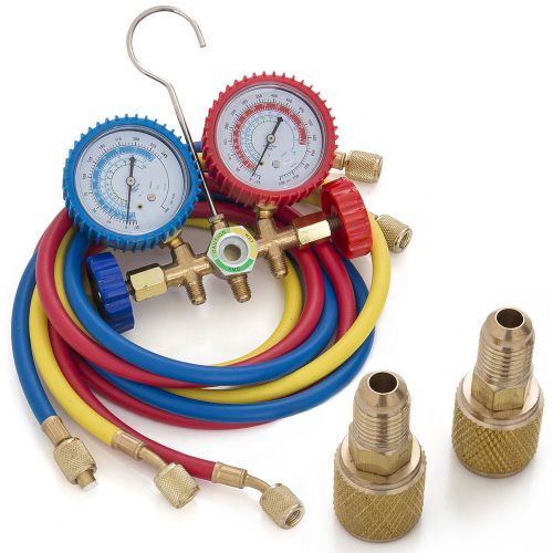 Auto a/c manifold gauge set r410a r22 r404a freon charge 5ft colored hose w/case for sale