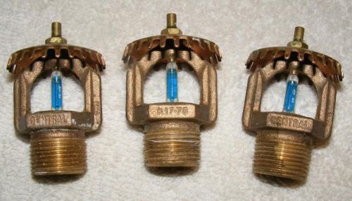 3 Brass Sprinkler Heads by Central Blue Glass Bulb 286 degrees