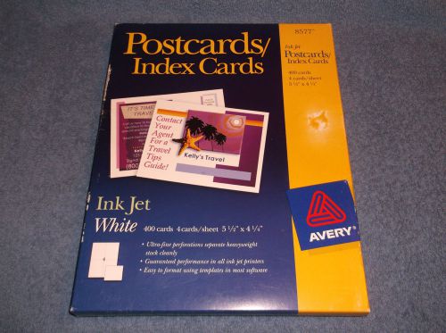 AVERY 8577 INKJET POSTCARDS INDEX CARDS WHITE - 400 CARDS NEW IN SEALED BOX