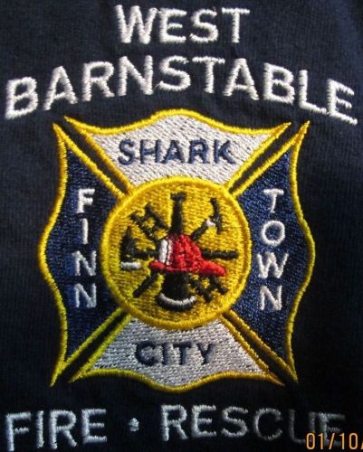 WBFD West Barnstable Fire Rescue TShirt L Nvy Blue Shark Town Finn Cty Fire Dept