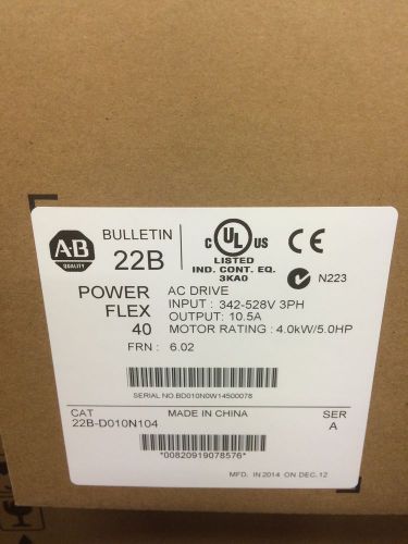 New in box Allen Bradley 22B-D010N104 AC Drive Power Flex 40