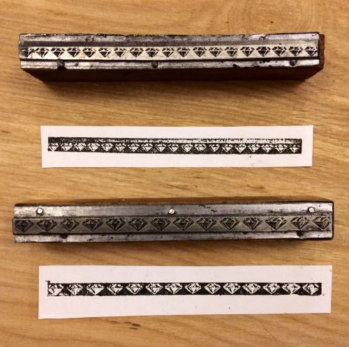 LOT of 2 Mini DIAMOND Pattern BORDER Letterpress Print Blocks 4&#034; x 0.25&#034;