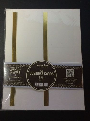 Century White Business Cards, Gold Foil, 8.5&#034;x11&#034;, Card 2&#034;x3.5&#034;, 150/PK