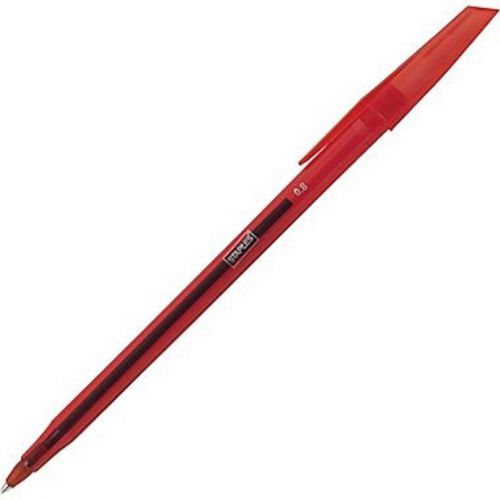 Staples Ballpoint Stick Pens, Fine Point, Red, Dozen