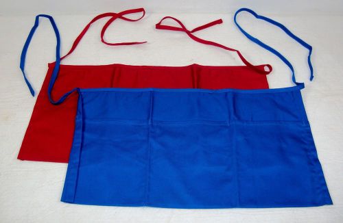 Lot of 3 Waitress Aprons ~ Red or Blue, 3 Pockets, 20&#034;x9.5&#034; ~ Poly/Cotton, #HS50