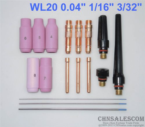 17 pcs tig welding torch kit  wp-17 wp-18 wp-26 wl20 tungsten 0.04&#034; 1/16&#034; 3/32&#034; for sale