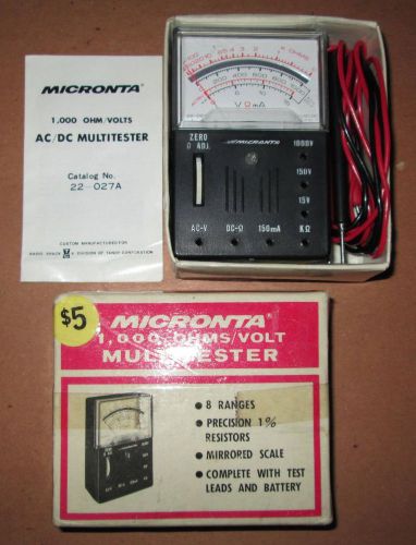 Vintage Micronta AC/DC 1000 Ohms/Volt Multitester Cat. No. 22-027A, Used In Box
