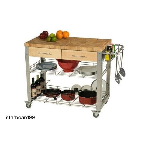 Kitchen work prep island cutting board cart station drawers chop + drop wheeled for sale