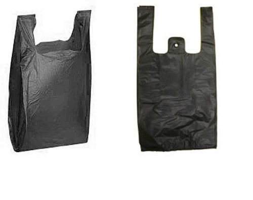 500ct Large 1/6 BLACK T-shirt Plastic Grocery Shopping Bags With Handle