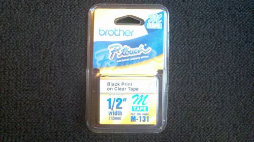 Brother M-131 P-Touch Non-Laminated Label Tape, 1/2&#034; x 26.2 Ft., Black/Clear