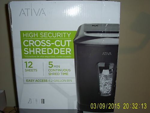 Ativa 12 sheet, high security,cross-cut shredder w/4.2 gal.bin