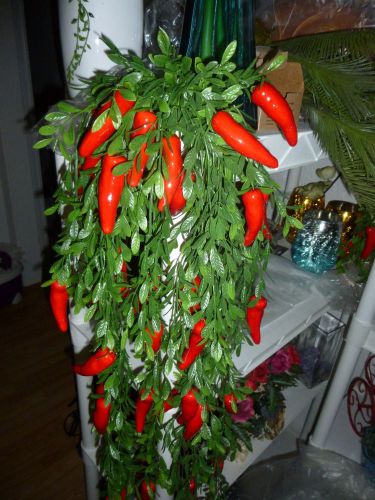 34&#034; Bright red chili pepper bush - home decor - mexican restaurant decor - flora