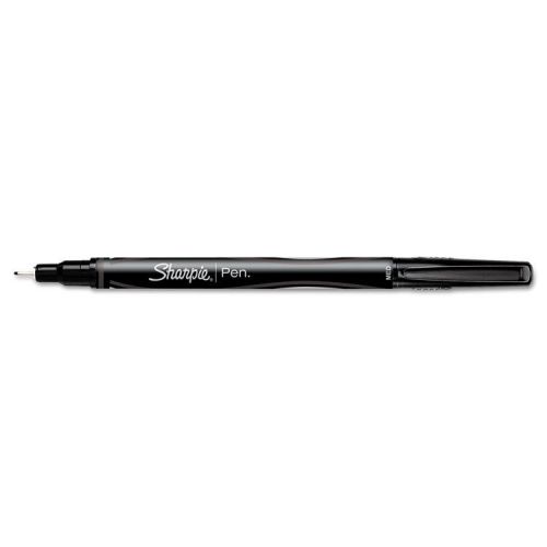 Plastic Point Stick Permanent Water Resistant Pen, Black Ink, Medium, Dozen