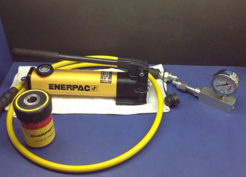 Enerpac rch121 p142 hydraulic pump cylinder set hollow 12 ton 1&#034; stroke for sale