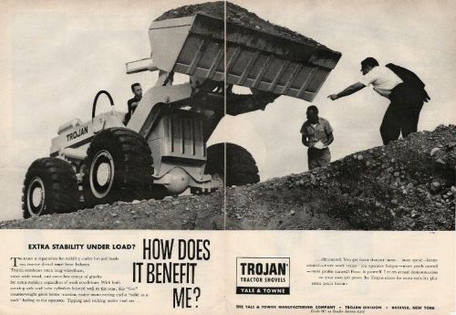 1962 Trojan End-Loader ad, dbl-pb page, &#034;Extra Stability&#034;