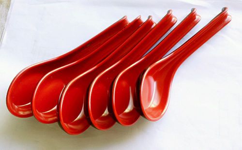 12x Chinese Japanese Red/Black Melamine Soup Spoon