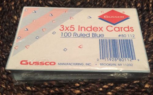 GUSSCO 100 Per Pack Ruled Index Cards 3&#034; x 5&#034;  NEW SEALED 011928801129 BLUE 1 PK