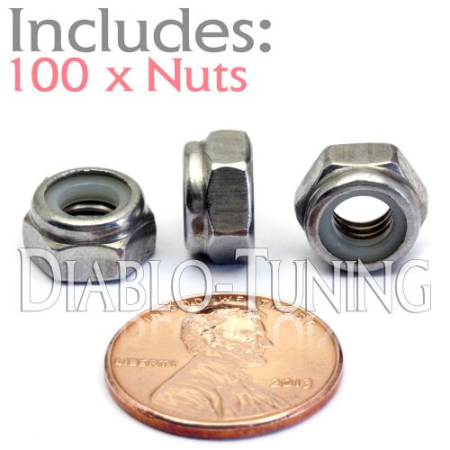 M6-1.0 / 6mm - Qty 100 - Nylon Insert Hex Lock Nut DIN 985 - A2 Stainless Steel