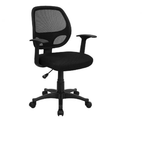 Black leather furniture computer desk chair home office mesh seat back room base for sale
