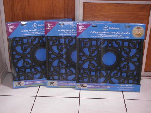 (Lot of 3) Westinghouse Ceiling Medallions Square Parisian Scroll 18x18 (BLACK)