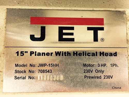 Jet 15&#034; planer jwp-15hh helical head for sale