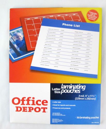 Office Depot Laminating Pouches Letter Size 9&#034; x 11.5&#034; x 3mil Item# 535-704 NIB