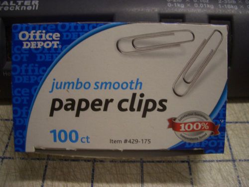 1 Box of 100 Count Office Depot Jumbo Smooth Paper Clips Model #429-175