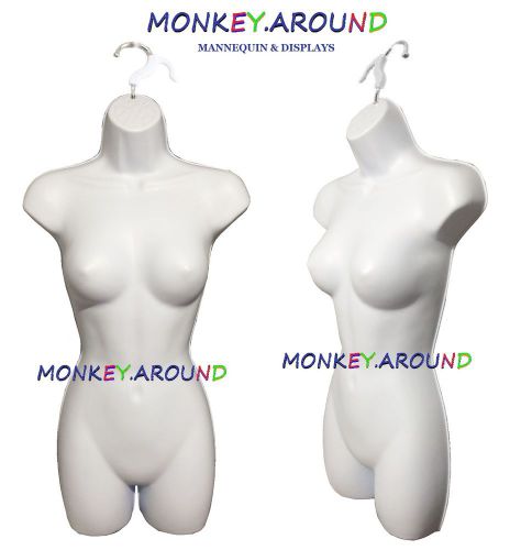 1 Female Mannequin White Body Form +1 Hook Hanger - Display Women Clothing Dress