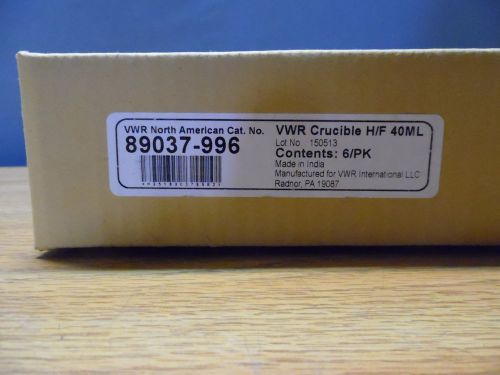 VWR 40ml Crucibles. One box of 6 pieces, NEW!