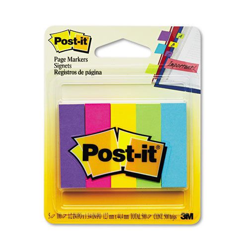 18,000 Post-it Page Markers, Five Assorted Ultra Colors, 5 Pads of 100 Strips