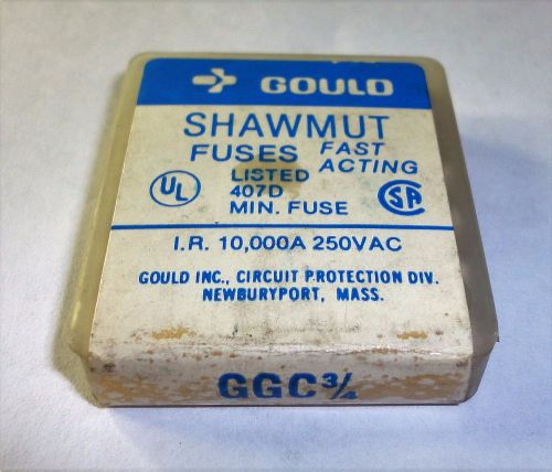 BOX OF 5 NOS TYPE 3AG GOULD SHAWMUT GGC 3/4 AMP (750ma)  FAST BLOWING FUSE 250V