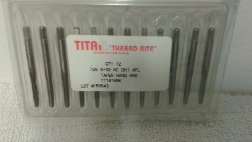 TITAN THREAD RITE TAPS  (SET OF 12)  8-32  4 FLUTE  TAPERED HIGH SPEED STEEL !!