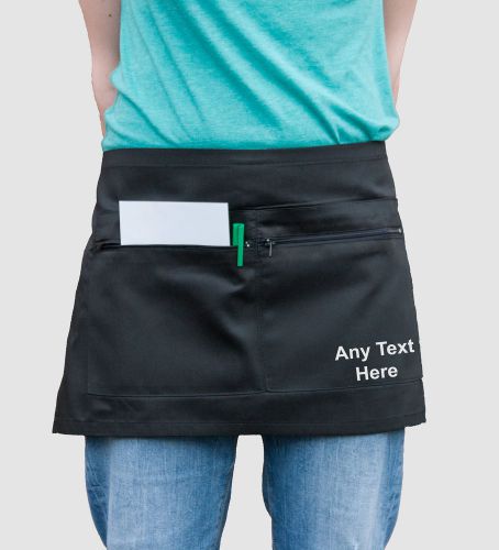 New custom printed half size zipped pocket waist apron bar cafe waiter waitress for sale