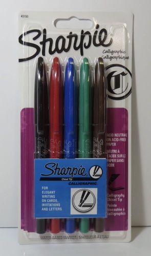 Sharpie Calligraphic Marker Pen Set Assorted Ink Medium 5 Per Pack NEW