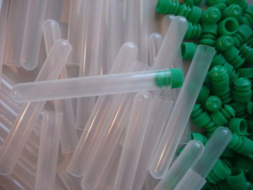 1,000 Count 13 x 100mm Plastic Test Tubes Frosted/Clear With Green Caps, New