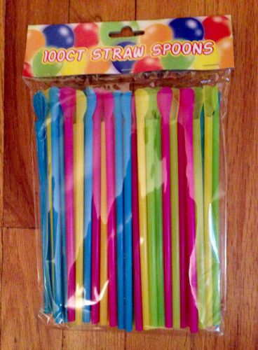 100 SPOON STRAWS FOR SLUSHIES SHAVED ICE SNO CONES SMOOTHIES - COLORFUL PARTY