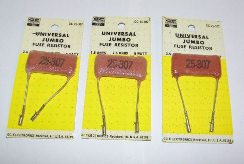 (3) vintage nos universal jumbo fuse resistor 3.5 amps, 7.5 ohms, 5 watt lot new for sale