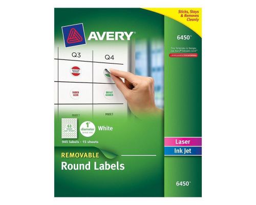 Avery Removable Round Labels 1-Inch Diameter White Pack of 945 (6450) 1 in