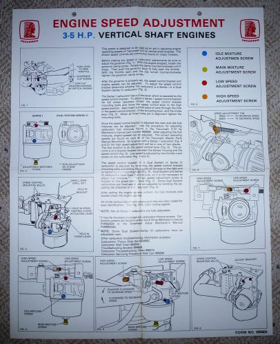 TECUMSEH 3-5 HP VERTICAL SHAFT ENGINE SPEED ADJUSTMENT SHOP WALL  MANUAL