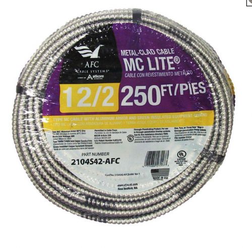 12/2 x 250 ft. solid mc lite cable afc cable systems for sale