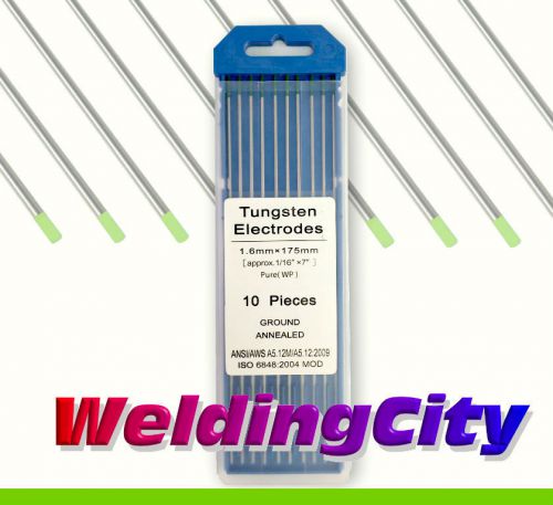 Weldingcity tig welding pure tungsten electrodes green tip wp 1/16&#034; x 7&#034; | 10-pk for sale