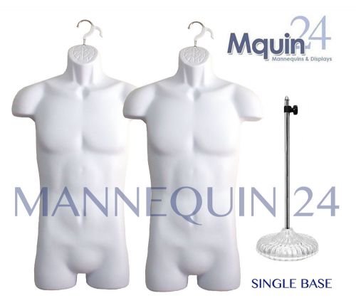 LOT OF 2 MALE MANNEQUINS + 1 STAND + 2 HANGERS WHITE MAN DRESS FORM DISPLAY