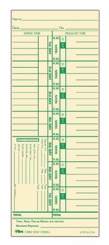 Tops Time Cards , Weekly, 1-Sided, Numbered Days, 3-1/2&#034; x 9&#034;, Manila, Green