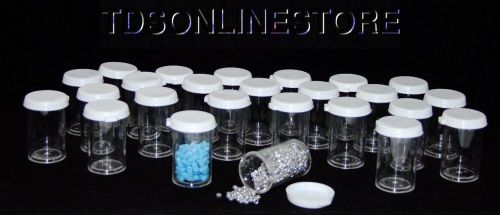 Pack of 100 round clear plastic storage vials with snap on lids 1x1.5&#034; for sale
