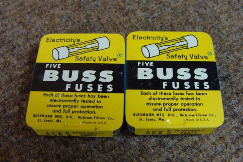 10) Bussmann AGX5 8AG5 Fuses 5 amp @ 125 volts 1/4&#034; x 1&#034; NOS