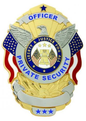 Obsolete Private Security Officer Eagle over U.S. Flag Gold Silver Shield Badge