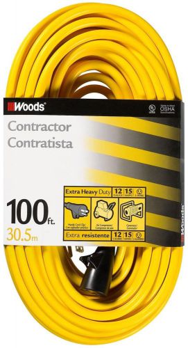 Woods 992555 100-feet 12/3 sjtw high visibility extension cord with cord clip for sale