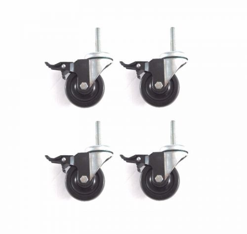 Set of 4 swivel brake casters with 3-1/2&#034; x 1-1/4&#034; black hard rubber wheel 1/2&#034;- for sale