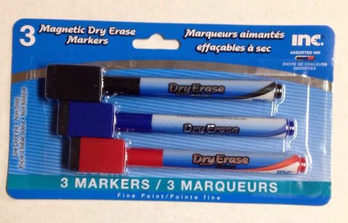 Magnetic Fine-Point Dry Erase Markers 3 Pack Red Blue Black Low Odor Non Toxic
