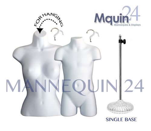 A SET OF 2: FEMALE &amp; CHILD TORSO MANNEQUIN FORMS *WHITE +1 STAND + 2 HANGERS